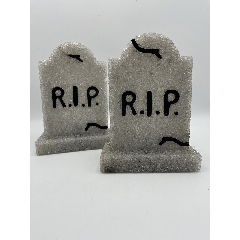Halloween Melted Plastic Popcorn Light Up Sparkling Tombstones LOT Of 2 Tested!